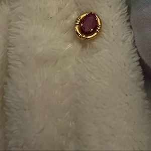 Single yellow gold genuine ruby earring.